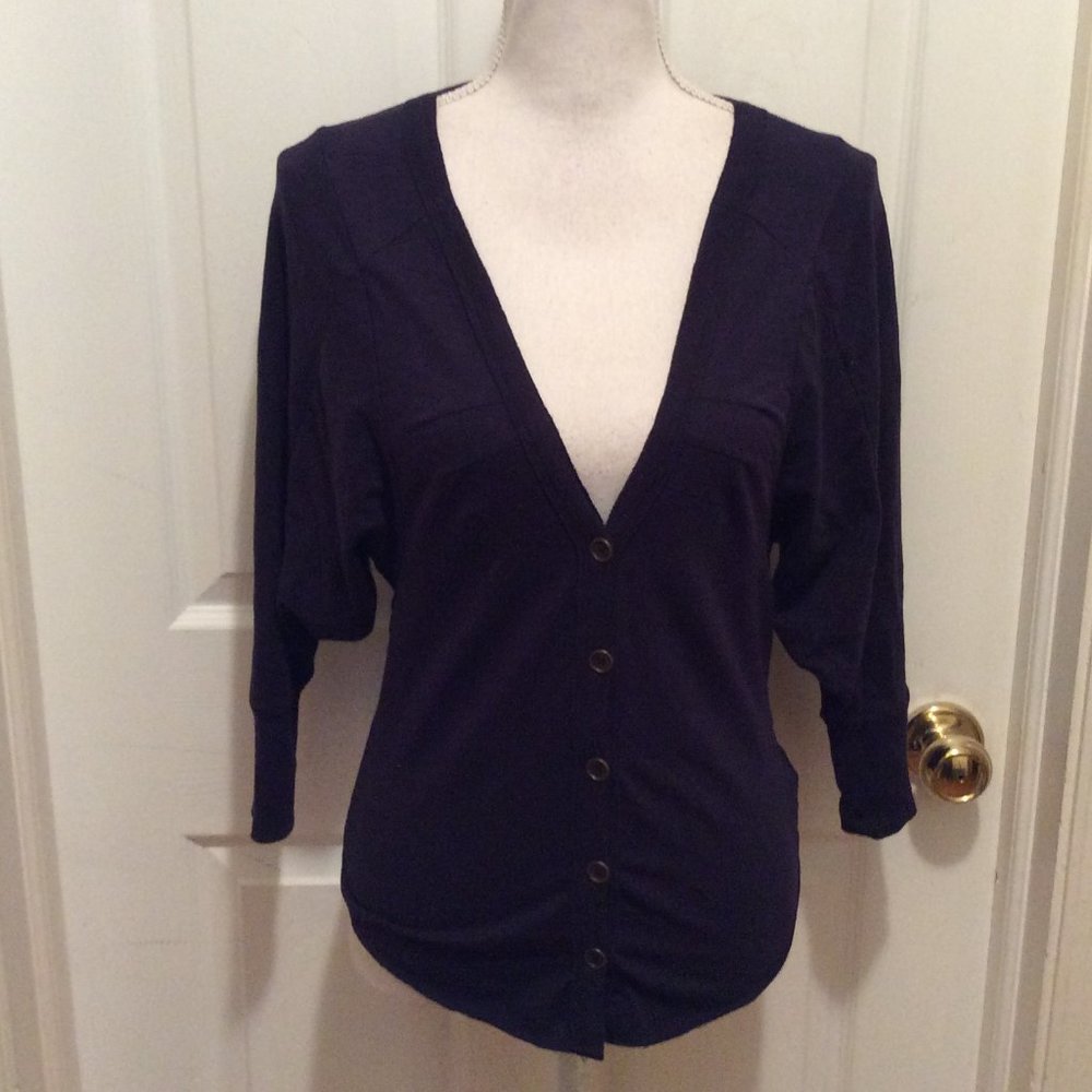Free People Cardigan XS Dark Blue Half Button Dolman 3/4 Sleeve